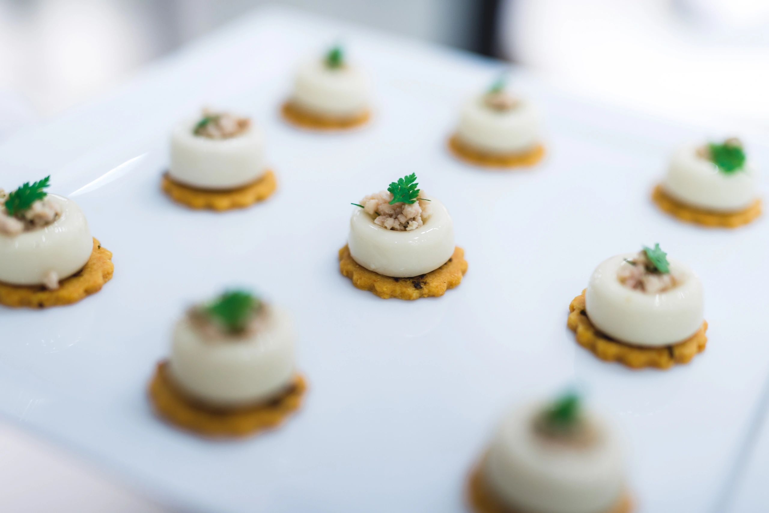 Gourmet canapés arranged on a white platter